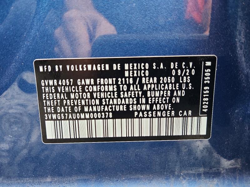 Продаж на аукціоні авто 2021 Volkswagen Golf, vin: 3VWG57AU0MM000378, номер лоту: 69302106