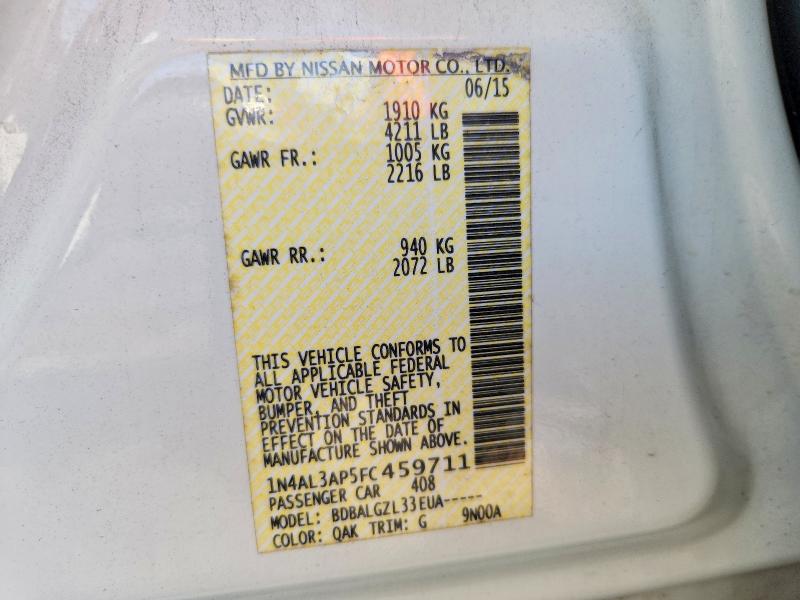 2015 Nissan Altima მანქანა იყიდება აუქციონზე, vin: 1N4AL3AP5FC459711, აუქციონის ნომერი: 69162676