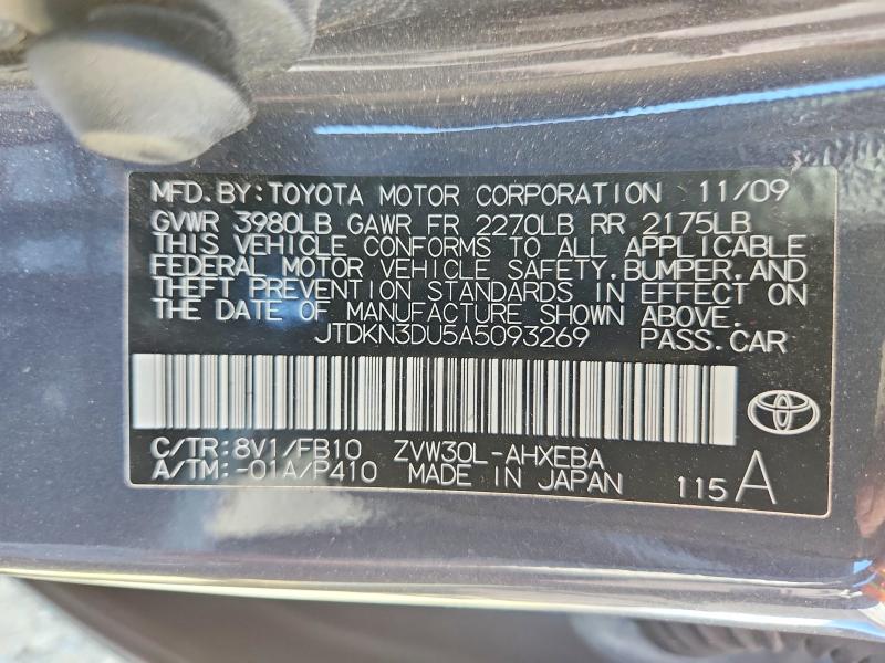 70696786 :رقم المزاد ، JTDKN3DU5A5093269 vin ، 2010 Toyota Prius مزاد بيع