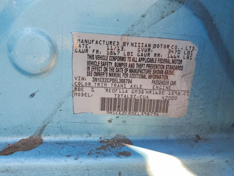 70182366 :رقم المزاد ، 3N1CE2CP0EL398794 vin ، 2014 Nissan Versa Note مزاد بيع