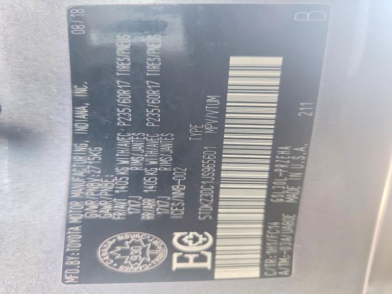 2018 Toyota Sienna მანქანა იყიდება აუქციონზე, vin: 5TDKZ3DC1JS965601, აუქციონის ნომერი: 67983066