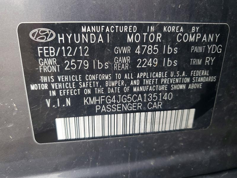 Продаж на аукціоні авто 2012 Hyundai Azera, vin: KMHFG4JG5CA135140, номер лоту: 68029276