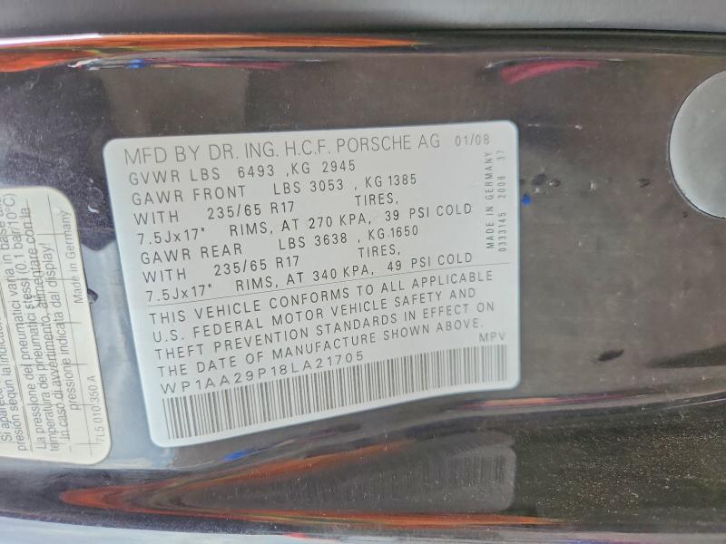 Aukcja sprzedaży 2008 Porsche Cayenne, vin: WP1AA29P18LA21705, numer aukcji: 70456986
