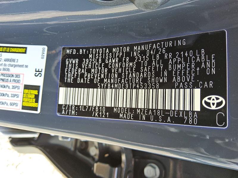 Продаж на аукціоні авто 2026 Toyota Corolla, vin: 5YFB4MDE9TP453358, номер лоту: 66177976