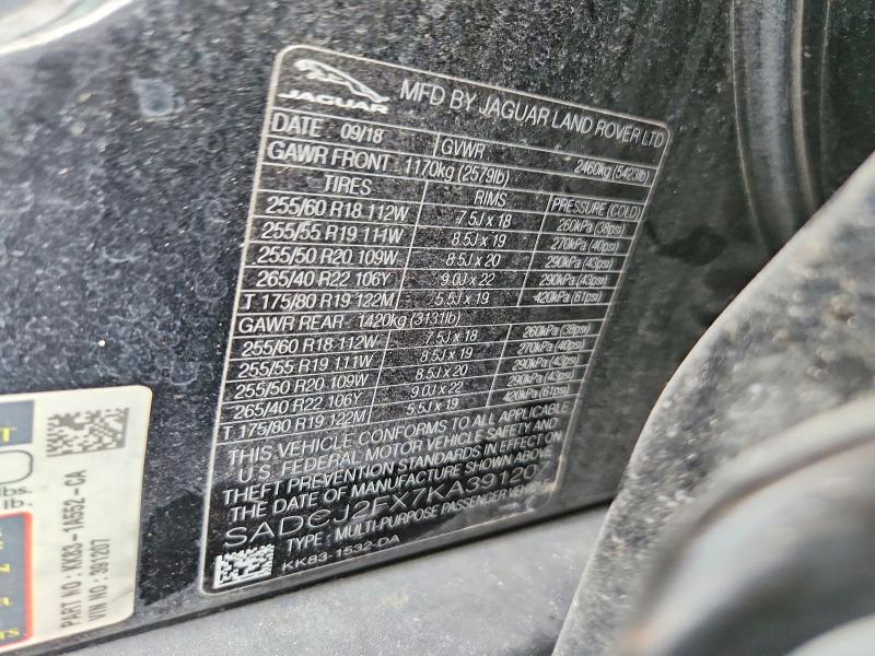 Продаж на аукціоні авто 2019 Jaguar F-pace, vin: SADCJ2FX7KA391207, номер лоту: 69160426