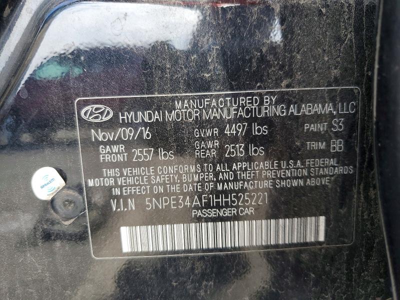 2017 Hyundai Sonata მანქანა იყიდება აუქციონზე, vin: 5NPE34AF1HH525221, აუქციონის ნომერი: 69391476