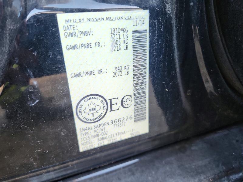 2015 Nissan Altima მანქანა იყიდება აუქციონზე, vin: 1N4AL3AP9FN366226, აუქციონის ნომერი: 68974836