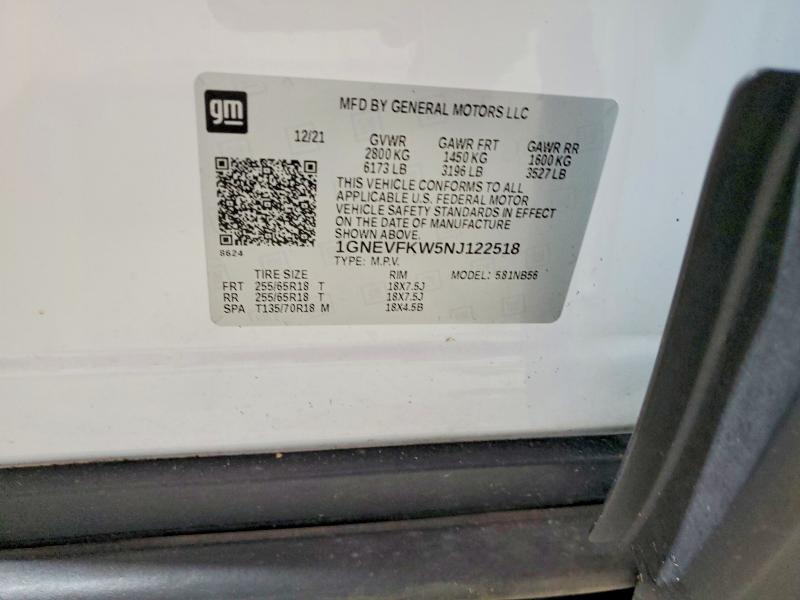 Aukcja sprzedaży 2022 Chevrolet Traverse, vin: 1GNEVFKW5NJ122518, numer aukcji: 67389186
