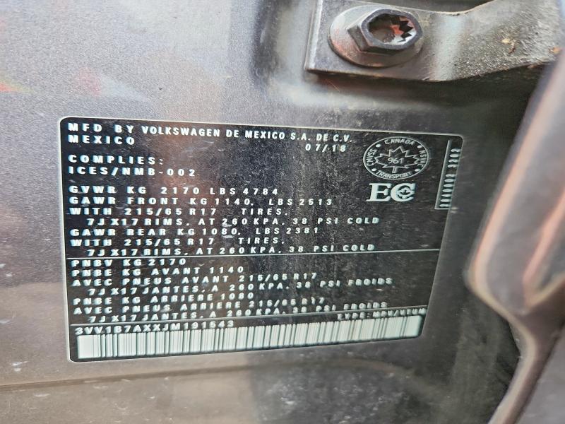 Продаж на аукціоні авто 2018 Volkswagen Tiguan, vin: 3VV1B7AXXJM191543, номер лоту: 68389786