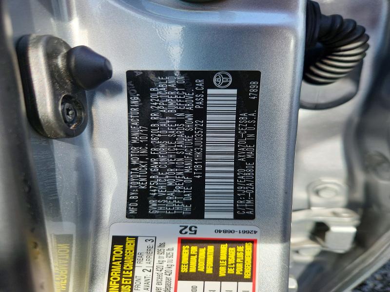 Aukcja sprzedaży 2018 Toyota Camry, vin: 4T1B11HK3JU035722, numer aukcji: 67938516