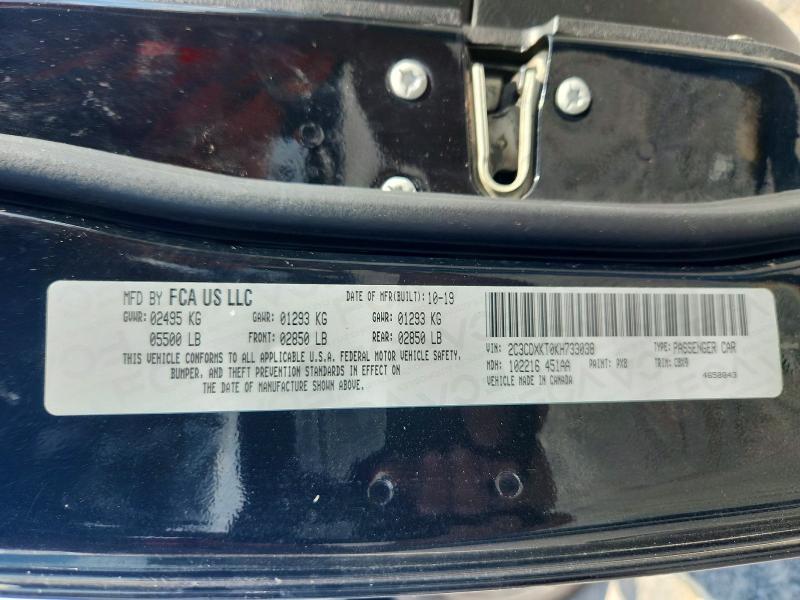 68634896 :رقم المزاد ، 2C3CDXKT0KH733038 vin ، 2019 Dodge Charger مزاد بيع
