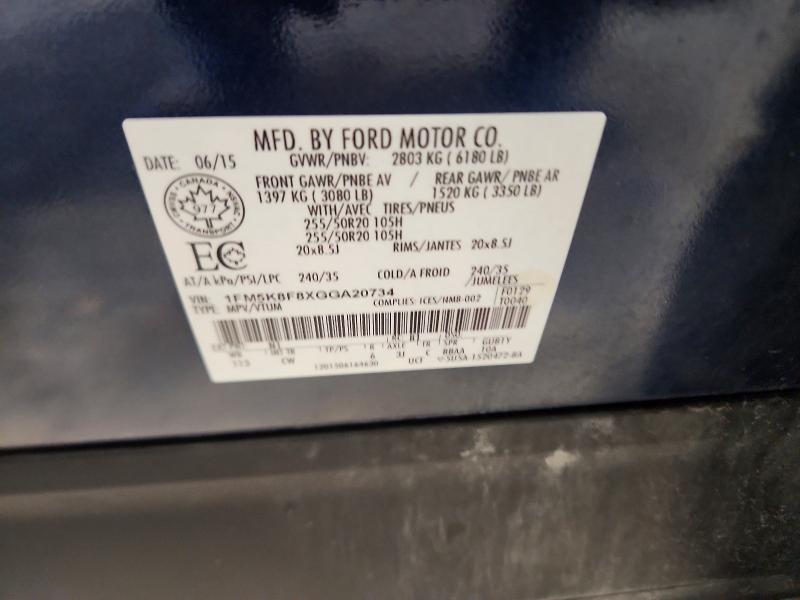2016 Ford Explorer მანქანა იყიდება აუქციონზე, vin: 1FM5K8F8XGGA20734, აუქციონის ნომერი: 68295876