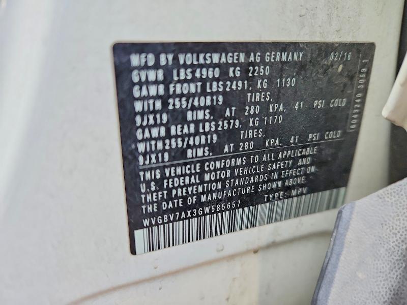 Aukcja sprzedaży 2016 Volkswagen Tiguan, vin: WVGBV7AX3GW585657, numer aukcji: 69229776