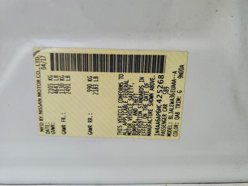 2017 Nissan Maxima მანქანა იყიდება აუქციონზე, vin: 1N4AA6AP6HC425268, აუქციონის ნომერი: 66647346