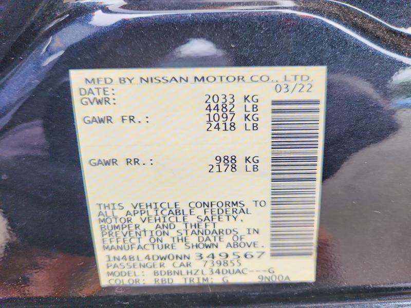Aukcja sprzedaży 2022 Nissan Altima, vin: 1N4BL4DW0NN349567, numer aukcji: 69418756