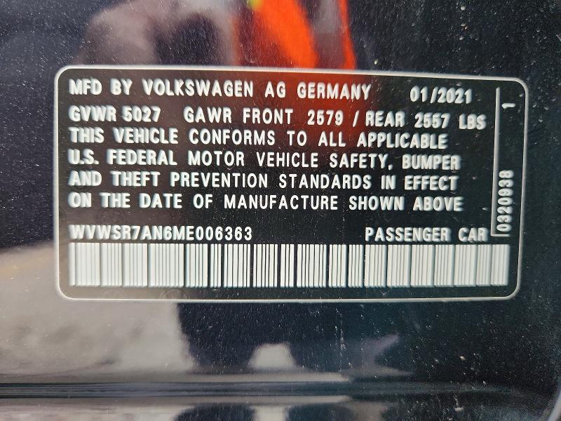 Aukcja sprzedaży 2021 Volkswagen Arteon, vin: WVWSR7AN6ME006363, numer aukcji: 70651566