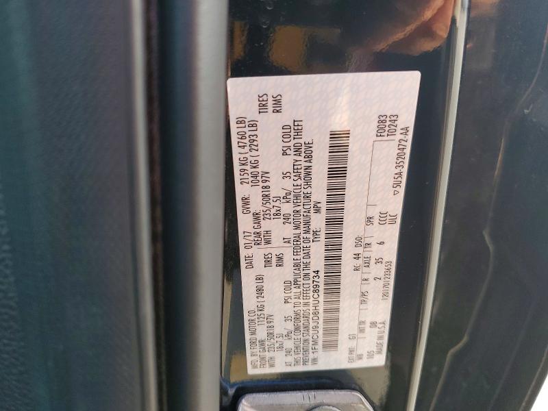 2017 Ford Escape მანქანა იყიდება აუქციონზე, vin: 1FMCU9JD8HUC89734, აუქციონის ნომერი: 70690316