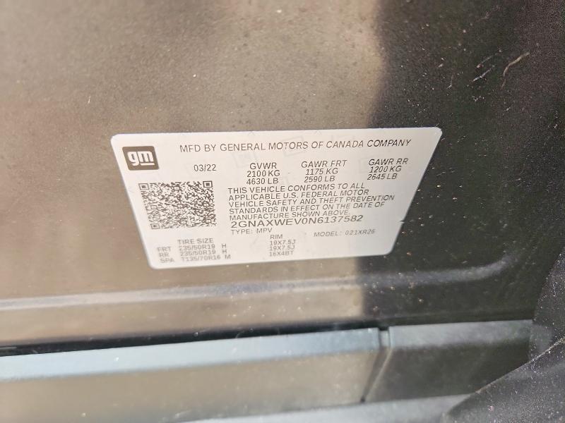 2022 Chevrolet Equinox მანქანა იყიდება აუქციონზე, vin: 2GNAXWEV0N6137582, აუქციონის ნომერი: 68416346