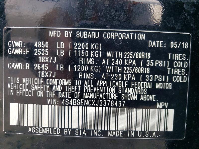 Aukcja sprzedaży 2018 Subaru Outback, vin: 4S4BSENCXJ3378437, numer aukcji: 69619056