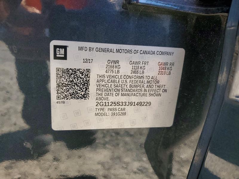 2018 Chevrolet Impala მანქანა იყიდება აუქციონზე, vin: 2G1125S33J9149229, აუქციონის ნომერი: 67857426