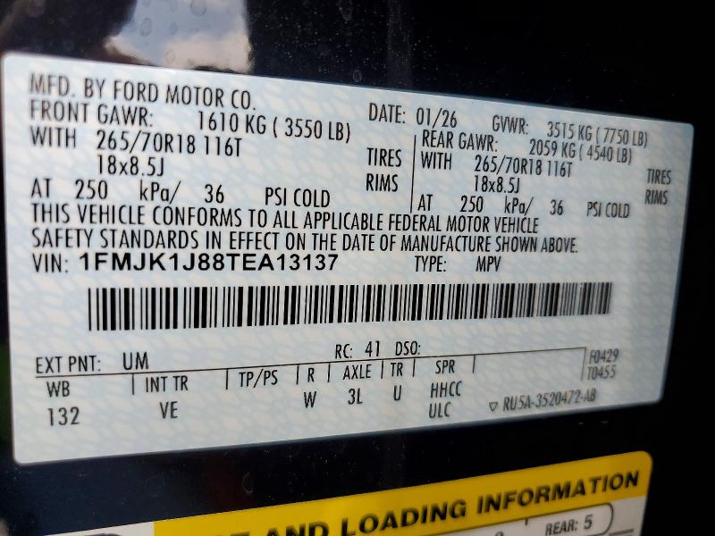 67333916 :رقم المزاد ، 1FMJK1J88TEA13137 vin ، 2026 Ford Expedition مزاد بيع