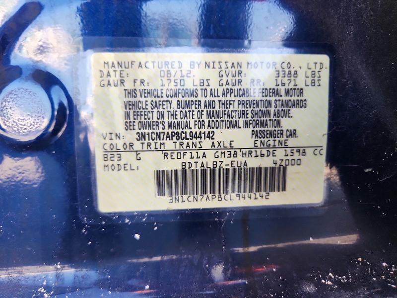 Aukcja sprzedaży 2012 Nissan Versa, vin: 3N1CN7AP8CL944142, numer aukcji: 68965406