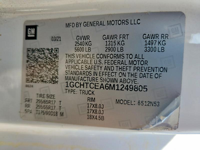 67091636 :رقم المزاد ، 1GCHTCEA6M1249805 vin ، 2021 Chevrolet Colorado مزاد بيع