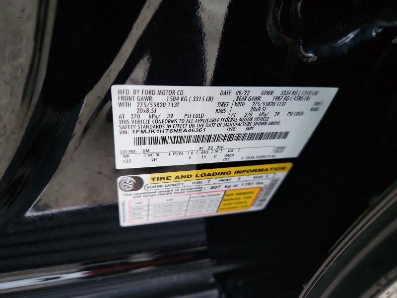 2022 Ford Expedition მანქანა იყიდება აუქციონზე, vin: 1FMJK1HT6NEA46361, აუქციონის ნომერი: 67027636