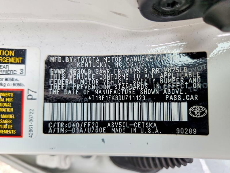 69337016 :رقم المزاد ، 4T1BF1FK8DU711123 vin ، 2013 Toyota Camry مزاد بيع