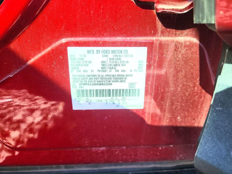Продаж на аукціоні авто 2019 Ford Edge, vin: 2FMPK3J9XKBB22286, номер лоту: 67346186