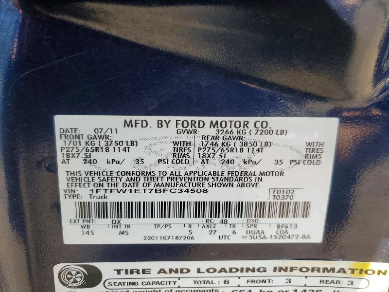 Aukcja sprzedaży 2011 Ford F150, vin: 1FTFW1ET7BFC34508, numer aukcji: 70567796