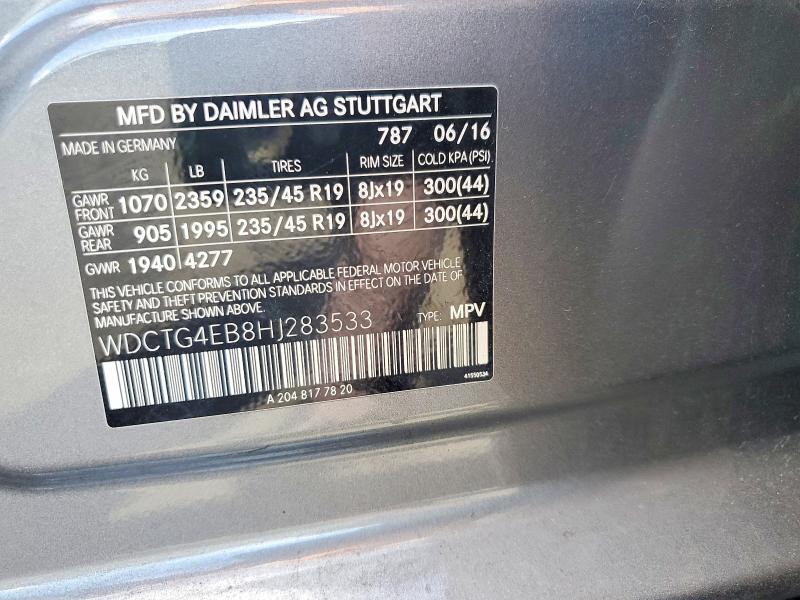 Aukcja sprzedaży 2017 Mercedes-benz Gla, vin: WDCTG4EB8HJ283533, numer aukcji: 68400766