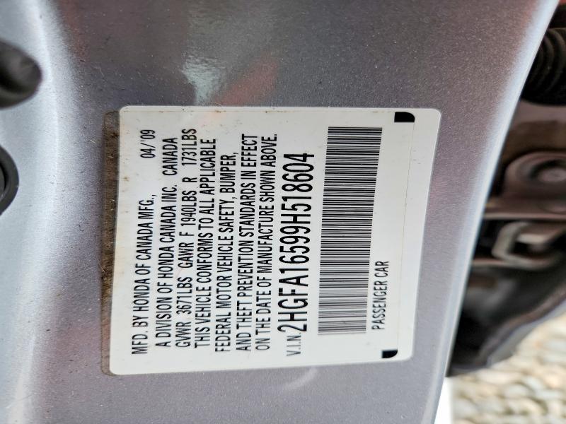 Aukcja sprzedaży 2009 Honda Civic, vin: 2HGFA16599H518604, numer aukcji: 67611446