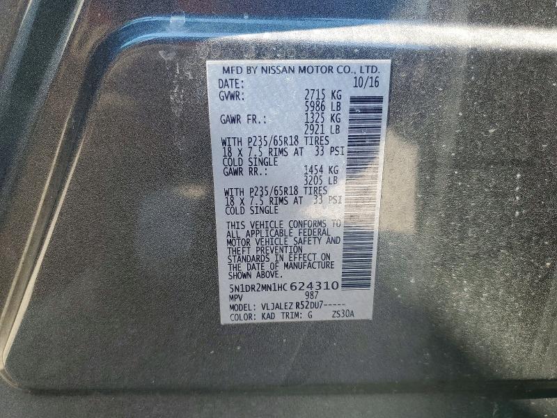 67479566 :رقم المزاد ، 5N1DR2MN1HC624310 vin ، 2017 Nissan Pathfinder مزاد بيع