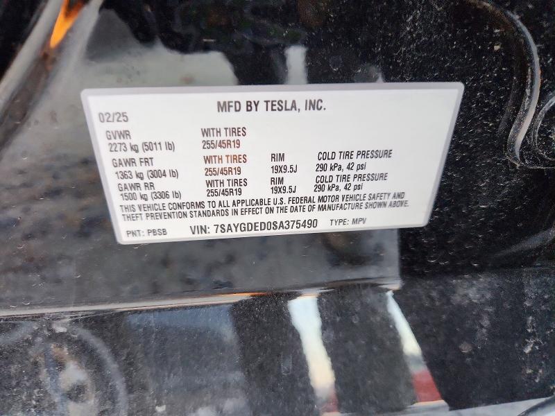 Продаж на аукціоні авто 2025 Tesla Model Y, vin: 7SAYGDED0SA375490, номер лоту: 71084166