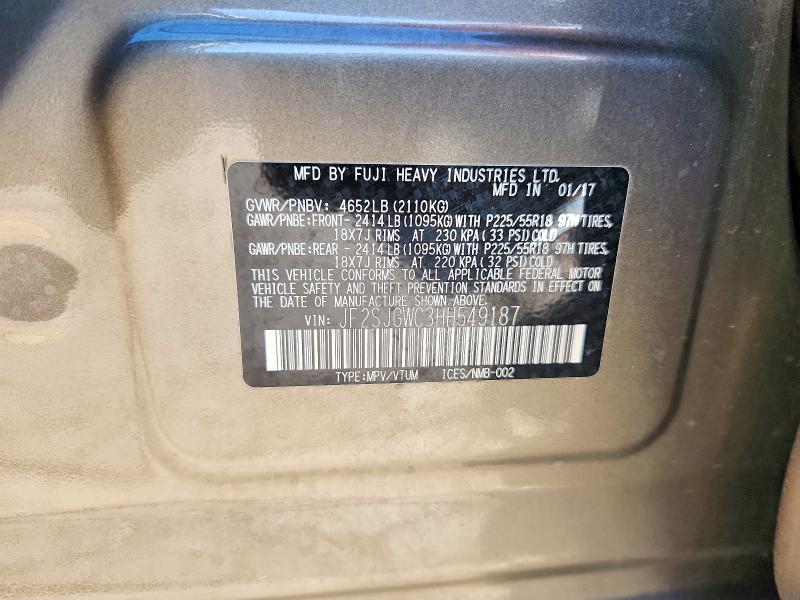 2017 Subaru Forester მანქანა იყიდება აუქციონზე, vin: JF2SJGWC3HH549187, აუქციონის ნომერი: 66467426