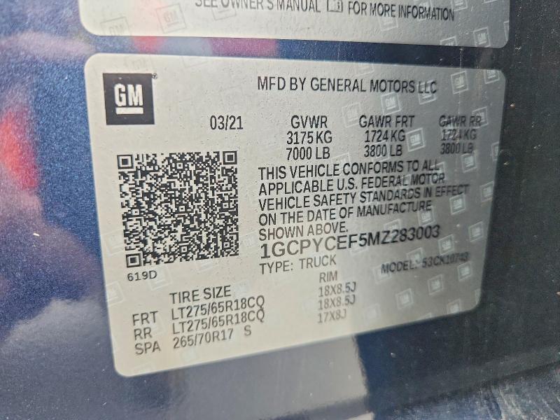 Aukcja sprzedaży 2021 Chevrolet Silverado, vin: 1GCPYCEF5MZ283003, numer aukcji: 70109526