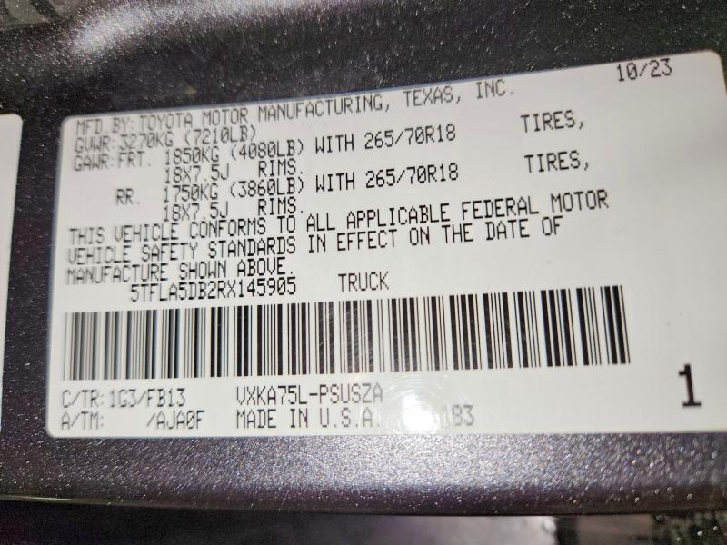 Auction sale of the 2024 Toyota Tundra, vin: 5TFLA5DB2RX145905, lot number: 63016876