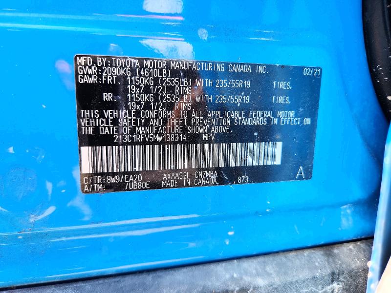 Aukcja sprzedaży 2021 Toyota Rav4, vin: 2T3C1RFV5MW138314, numer aukcji: 67492836