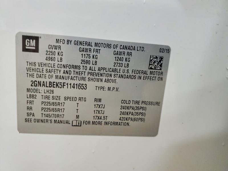 Aukcja sprzedaży 2015 Chevrolet Equinox, vin: 2GNALBEK5F1141653, numer aukcji: 67094806