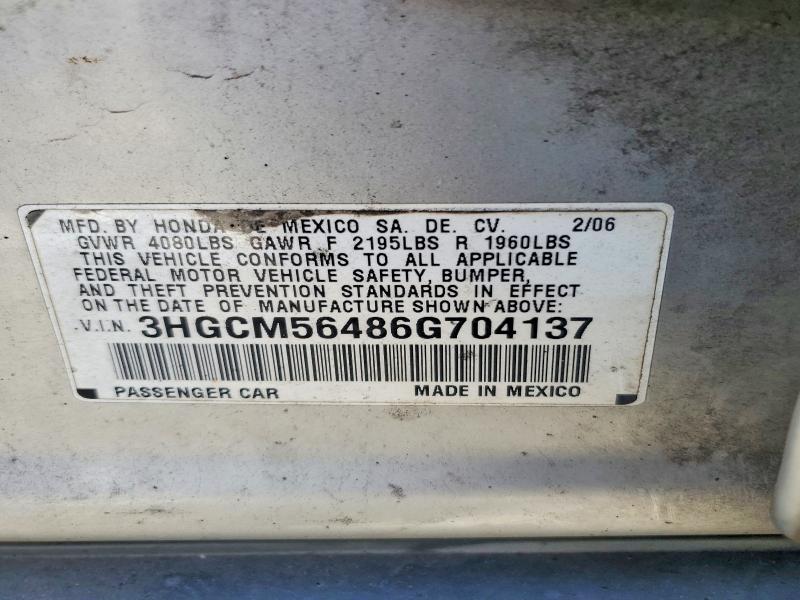 Продажа на аукционе авто 2006 Honda Accord, vin: 3HGCM56486G704137, номер лота: 68496996