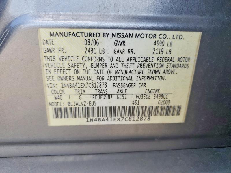 Aukcja sprzedaży 2007 Nissan Maxima, vin: 1N4BA41EX7C812878, numer aukcji: 68357356