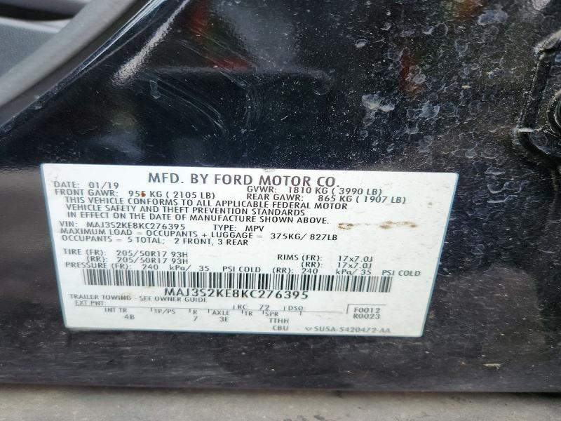 2019 Ford Ecosport მანქანა იყიდება აუქციონზე, vin: MAJ3S2KE8KC276395, აუქციონის ნომერი: 67140206