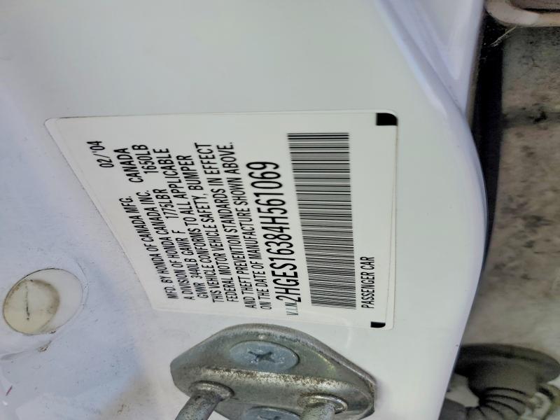 2004 Honda Civic მანქანა იყიდება აუქციონზე, vin: 2HGES16384H561069, აუქციონის ნომერი: 69408236
