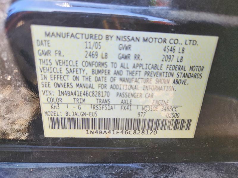 2006 Nissan Maxima მანქანა იყიდება აუქციონზე, vin: 1N4BA41E46C828170, აუქციონის ნომერი: 68704036