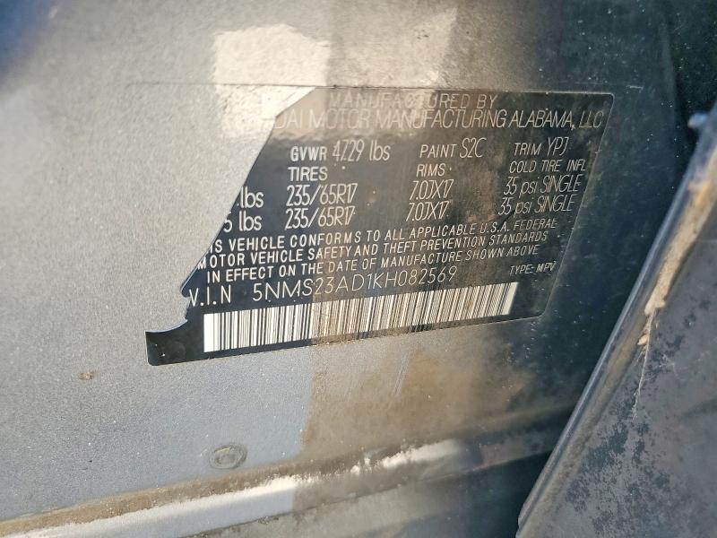 2019 Hyundai Santa Fe მანქანა იყიდება აუქციონზე, vin: 5NMS23AD1KH082569, აუქციონის ნომერი: 71042906