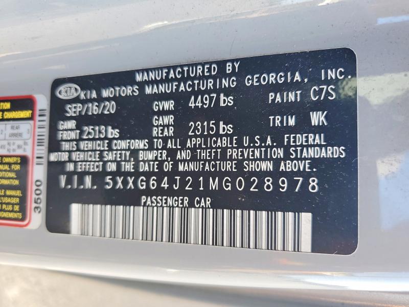 2021 Kia K5 მანქანა იყიდება აუქციონზე, vin: 5XXG64J21MG028978, აუქციონის ნომერი: 68182686