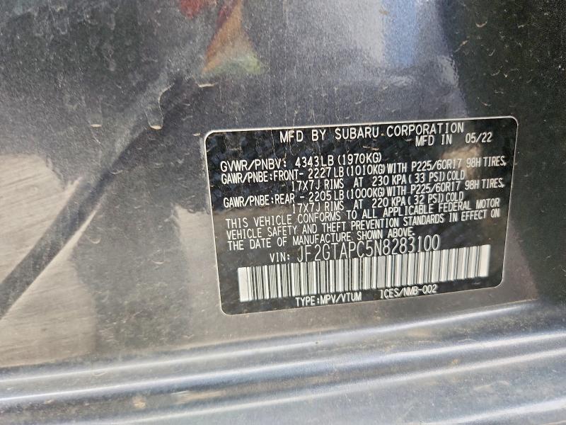 Продаж на аукціоні авто 2022 Subaru Crosstrek, vin: JF2GTAPC5N8283100, номер лоту: 70550246