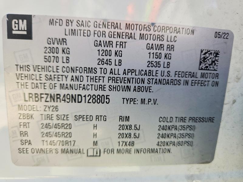 Aukcja sprzedaży 2022 Buick Envision, vin: LRBFZNR49ND128805, numer aukcji: 69911226