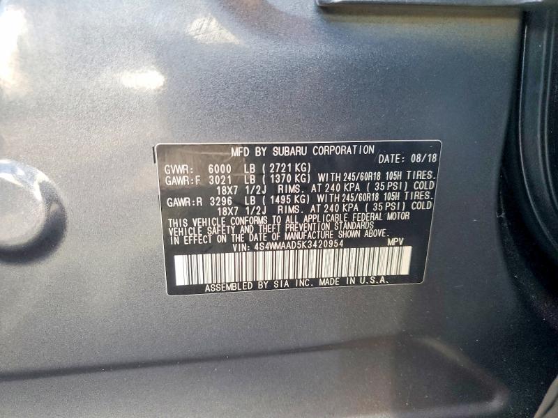 Продаж на аукціоні авто 2019 Subaru Ascent, vin: 4S4WMAAD5K3420954, номер лоту: 68587906